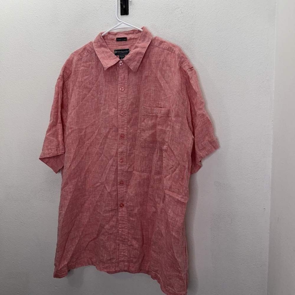 Weekender 100% Linen Button Shirt Mens 2XL Short Sleeve Pink Lightweight Resort